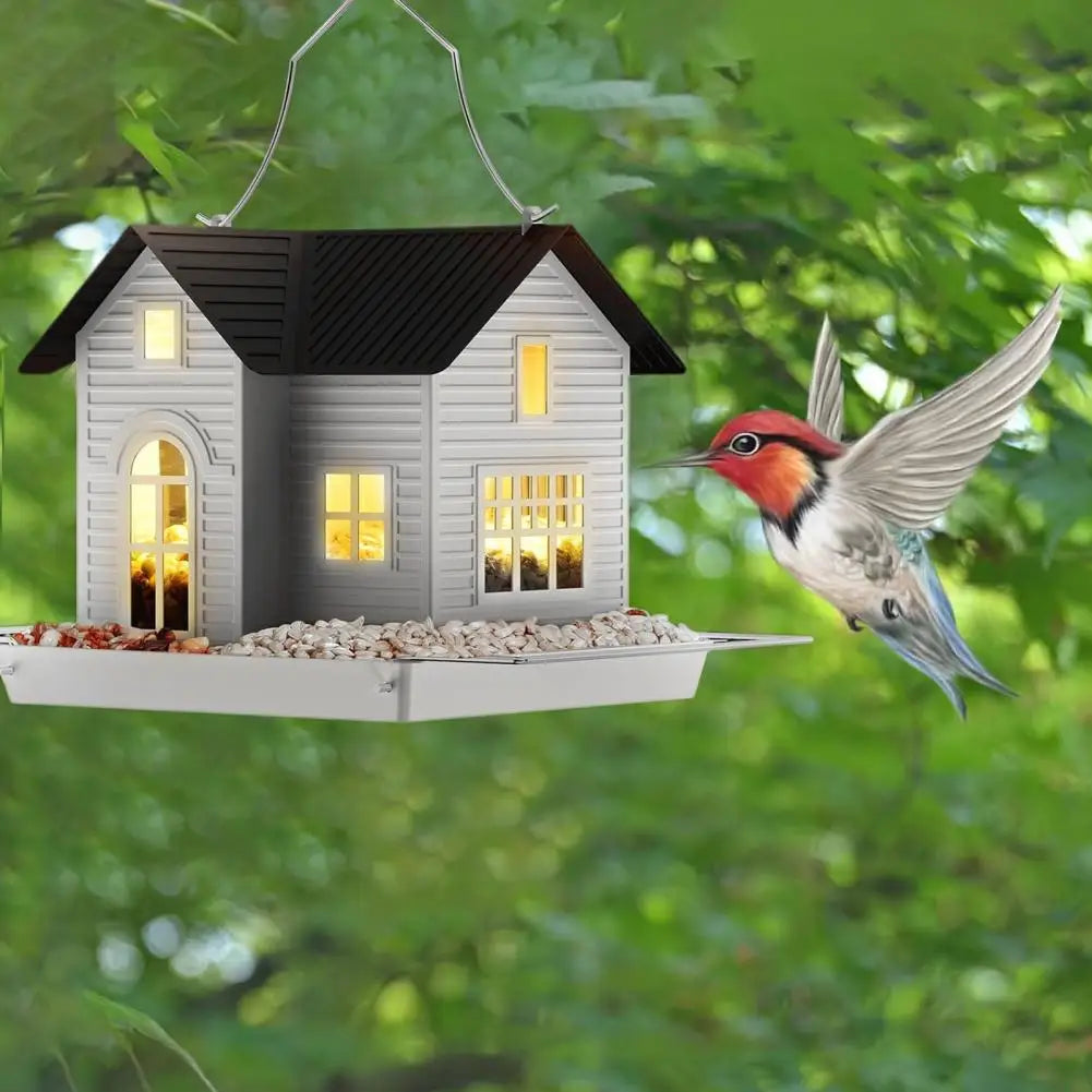 Solarbetriebenes Vogelfutterhaus | Wetterfestes Vogelfutterhaus mit LED-Beleuchtung | Für Garten, Balkon und Terrasse | Schmid