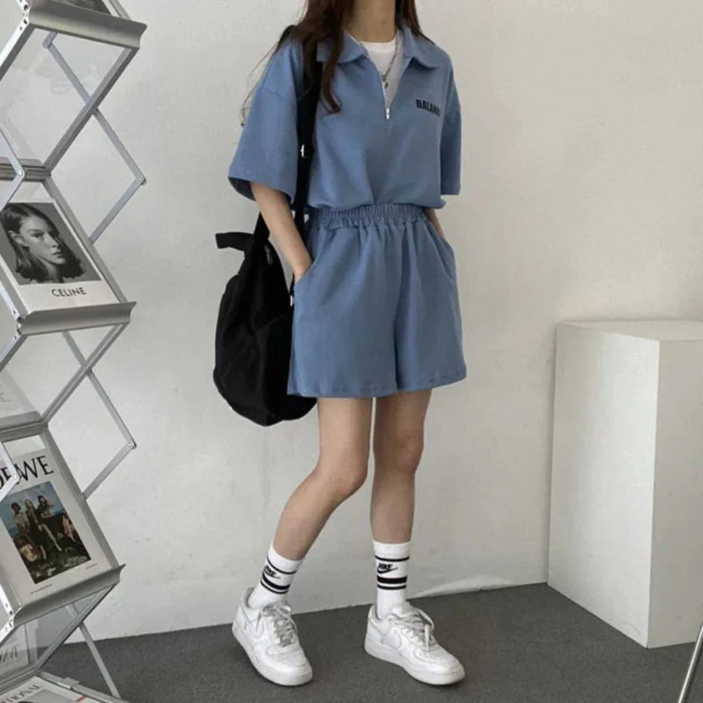 Damenanzug Polyester | Lässiger Schnitt Sommerbekleidungsset | T-Shirt und Shorts Set für den Alltag und Freizeit | Schmid