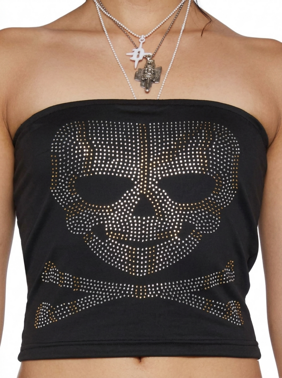 Damen - Top Skelettmotiv Oberteil mit Strassdetails
