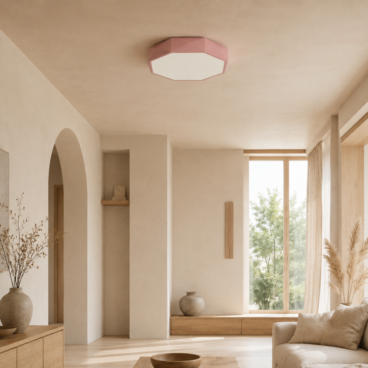 Geometrische LED-Deckenleuchte | Eisen & PVC im Achteck-Design | Flache Deckenlampe in Drei Durchmessergrößen | Schmid