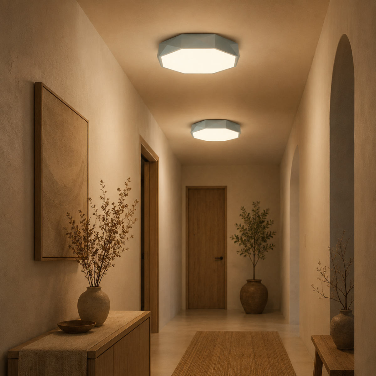 Geometrische LED-Deckenleuchte | Eisen & PVC im Achteck-Design | Flache Deckenlampe in Drei Durchmessergrößen | Schmid