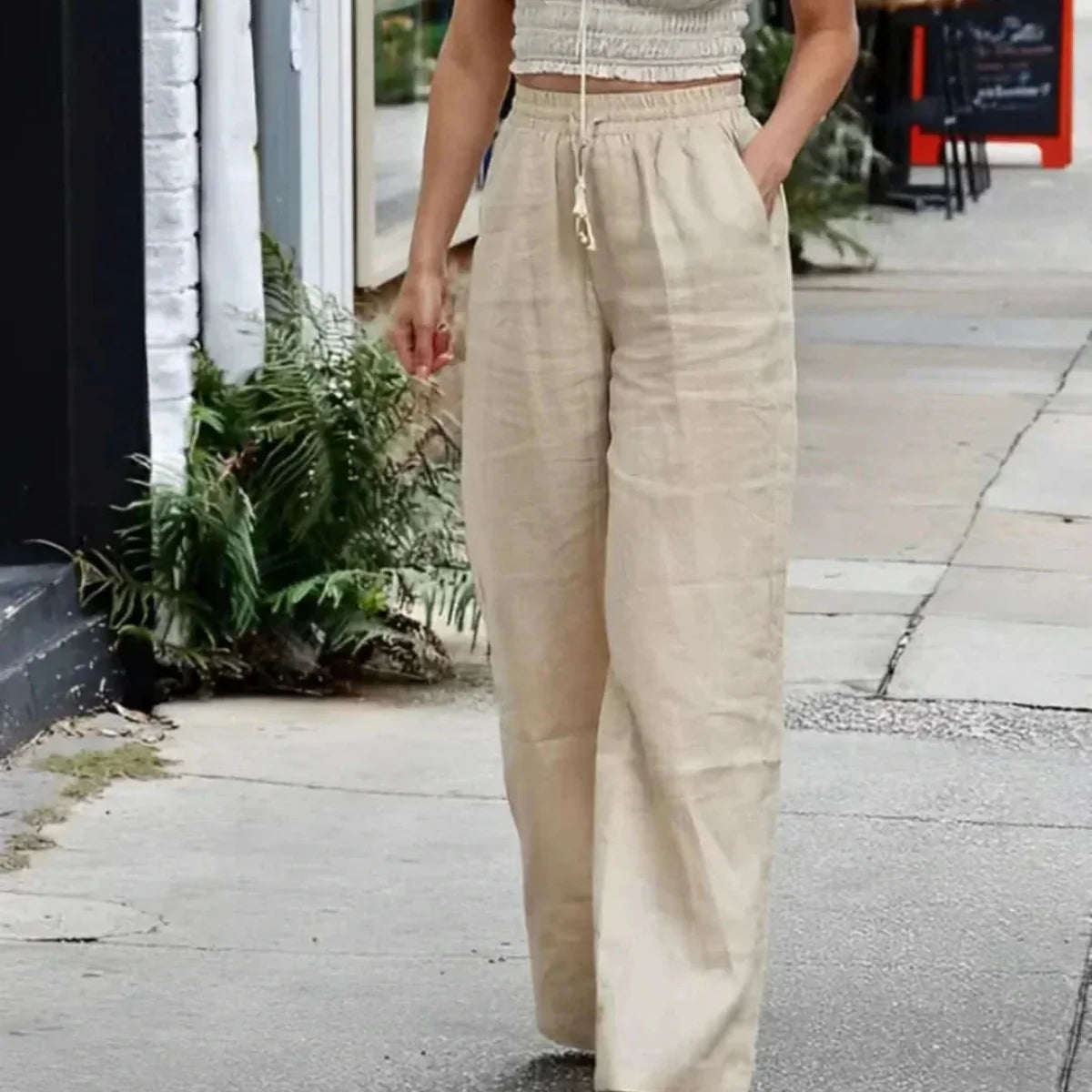 Damen Sommerhosen Mit Hoher Taille | Locker Sitzende Hosen Mit Schnürung Für Warme Tage | Schmid