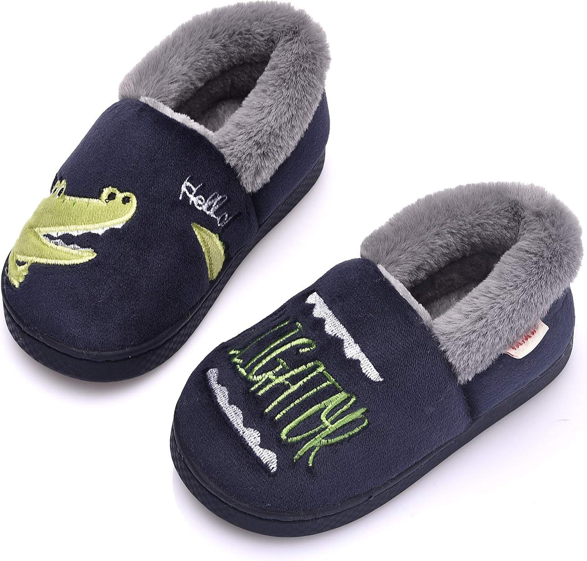 Gefütterte Kinderhausschuhe | Baumwolle, Plüsch & Kunstfellfutter | Slip-On Schuhe mit Einhorn- oder Krokodilmotiv | Schmid