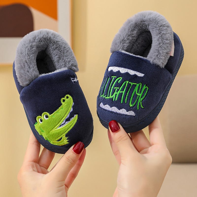 Gefütterte Kinderhausschuhe | Baumwolle, Plüsch & Kunstfellfutter | Slip-On Schuhe mit Einhorn- oder Krokodilmotiv | Schmid