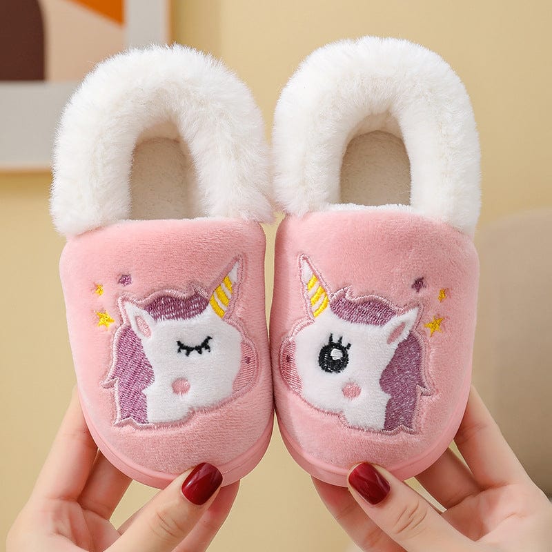Gefütterte Kinderhausschuhe | Baumwolle, Plüsch & Kunstfellfutter | Slip-On Schuhe mit Einhorn- oder Krokodilmotiv | Schmid