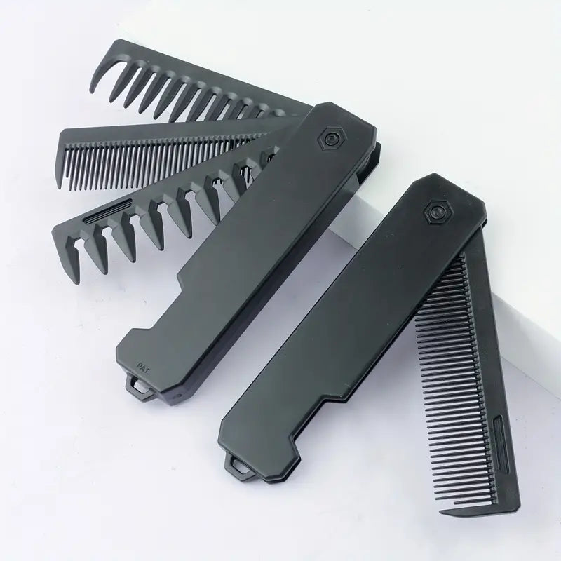 3-in-1 Klappkamm für Haar & Bart | Austauschbare Feine & Breite Zähne | Kompaktes Grooming-Werkzeug für Zuhause & Reisen | Schmid