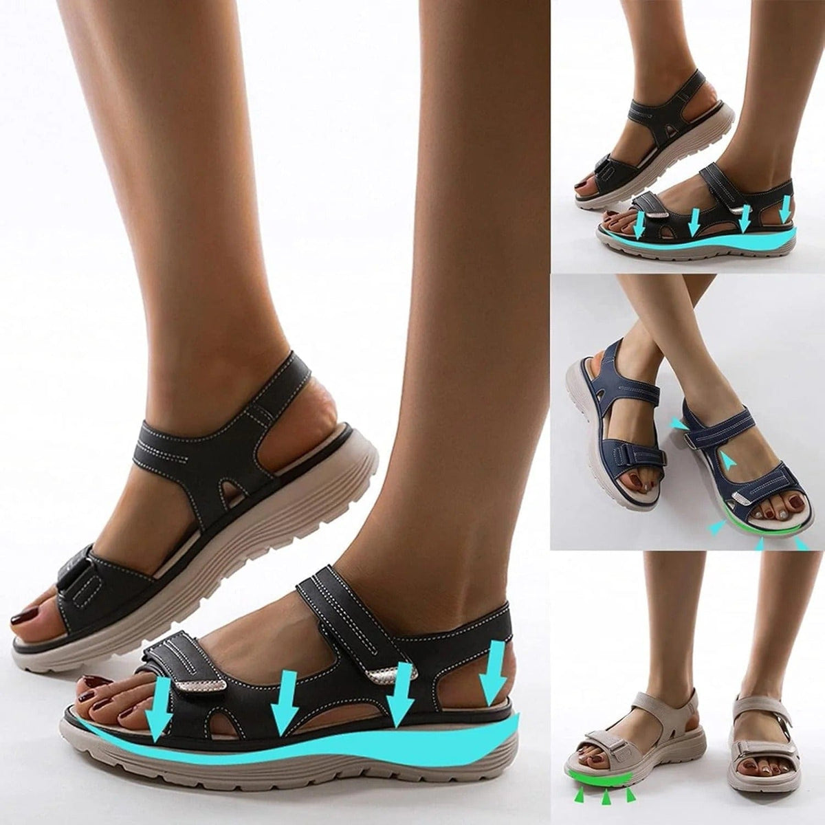 Sandalen aus PU-Leder | Verstellbare Riemen & Strukturierte Außensohle | Leichte Sandalen für Alltag, Arbeit & Freizeit | Schmid