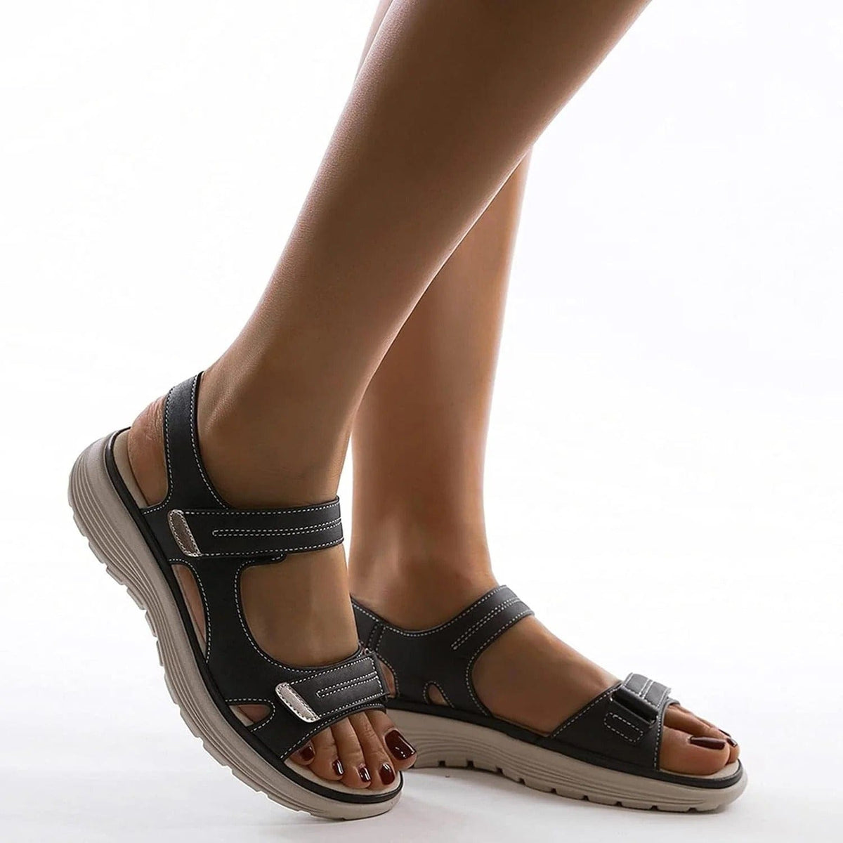 Sandalen aus PU-Leder | Verstellbare Riemen & Strukturierte Außensohle | Leichte Sandalen für Alltag, Arbeit & Freizeit | Schmid