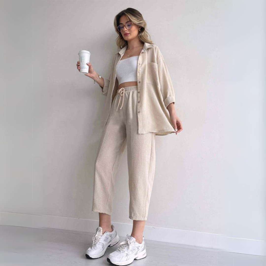 Leichter Damen Leinen Zweiteiler Camille | Bequemes Sommer Outfit Für Alltag Und Urlaub