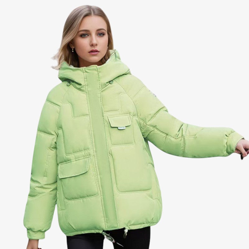 Damen Pufferjacke mit Kapuze | Polyester mit Oversized-Passform & Großen Fronttaschen | Verstellbarer Kordelzugsaum zum Schichten | Schmid