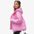Damen Pufferjacke mit Kapuze | Polyester mit Oversized-Passform & Großen Fronttaschen | Verstellbarer Kordelzugsaum zum Schichten | Schmid