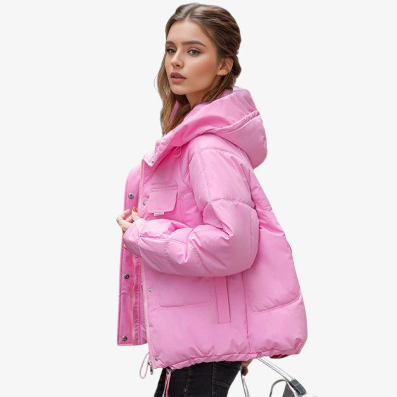 Damen Pufferjacke mit Kapuze | Polyester mit Oversized-Passform & Großen Fronttaschen | Verstellbarer Kordelzugsaum zum Schichten | Schmid