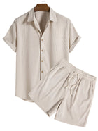 Herren Zweiteiliges Set aus Textilmaterial | Regular Fit T-Shirt und Shorts Set | Gestreiftes Design für Freizeit und Strand | Schmid