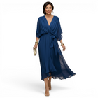 Damen Polyester V-Ausschnitt Kleid | Kurzarm Kleid mit Fließender Silhouette | Freizeit und Alltag | Schmid