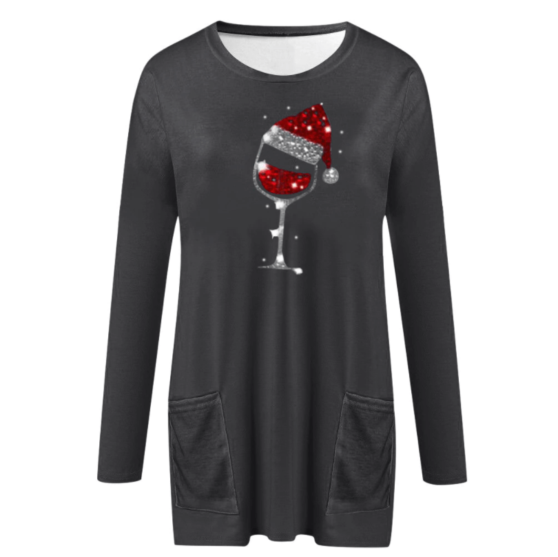 Damen Weihnachts Wein Grafik Sweatshirt – Lässiger Feiertagspullover Mit Festlichem Motiv