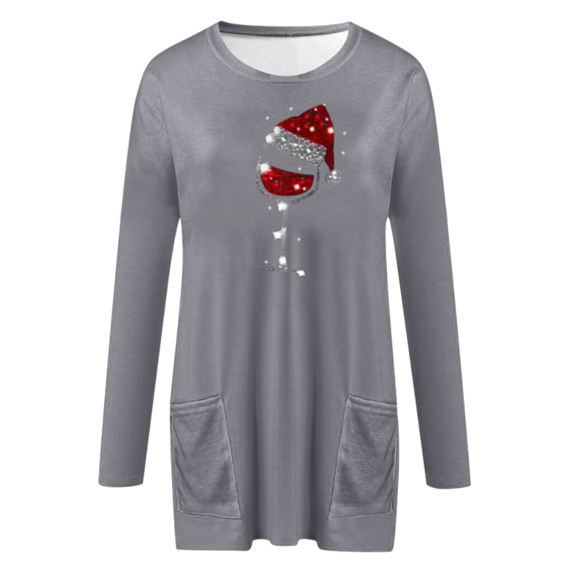 Damen Weihnachts Wein Grafik Sweatshirt – Lässiger Feiertagspullover Mit Festlichem Motiv