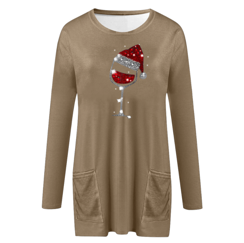 Damen Weihnachts Wein Grafik Sweatshirt – Lässiger Feiertagspullover Mit Festlichem Motiv