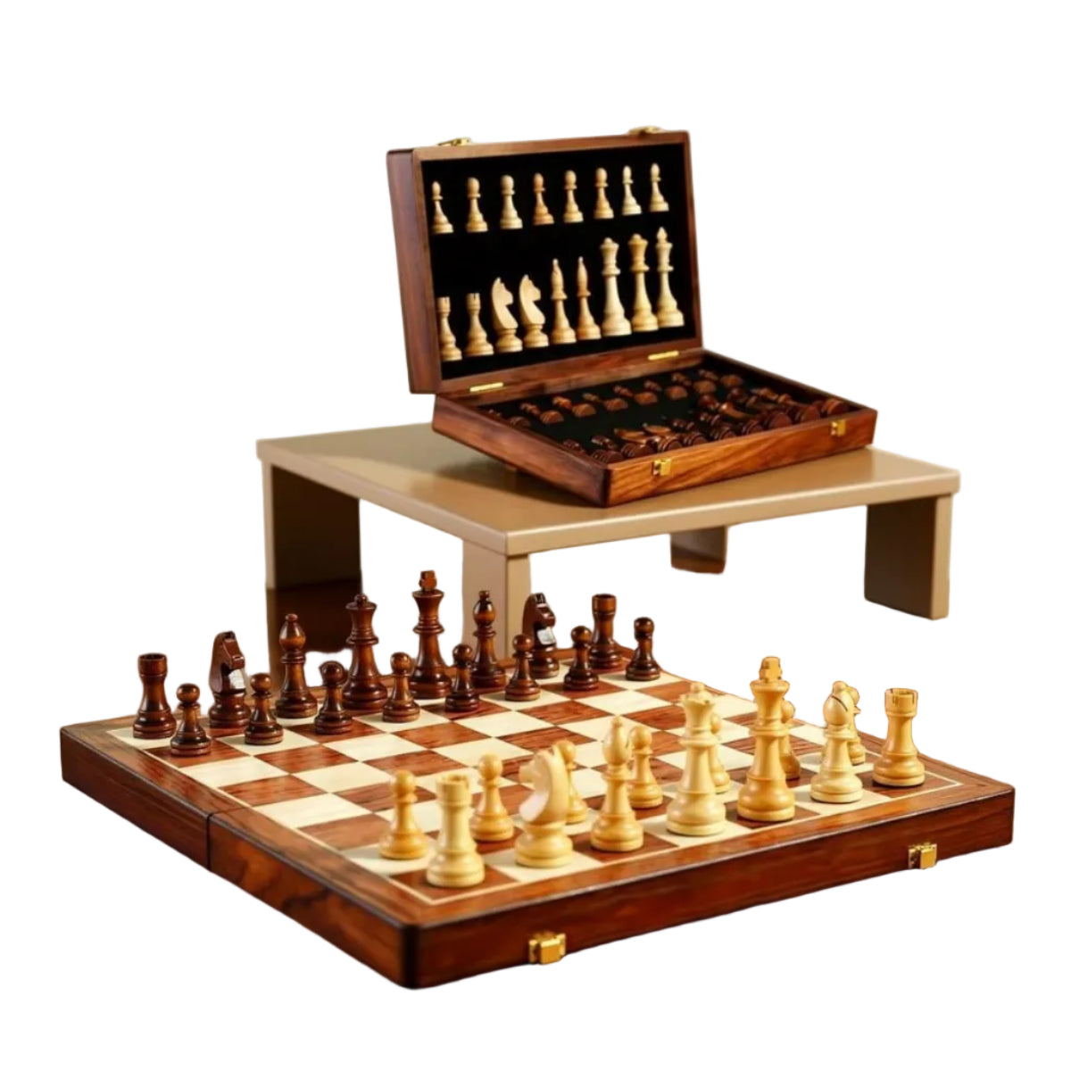 Schachspiel aus Massivholz | Faltbares Holzschachspiel | Tragbares Schachbrett | Schmid