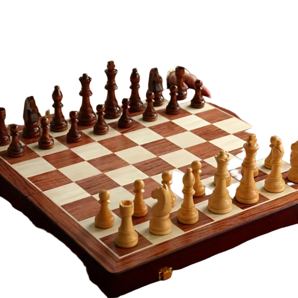 Schachspiel aus Massivholz | Faltbares Holzschachspiel | Tragbares Schachbrett | Schmid