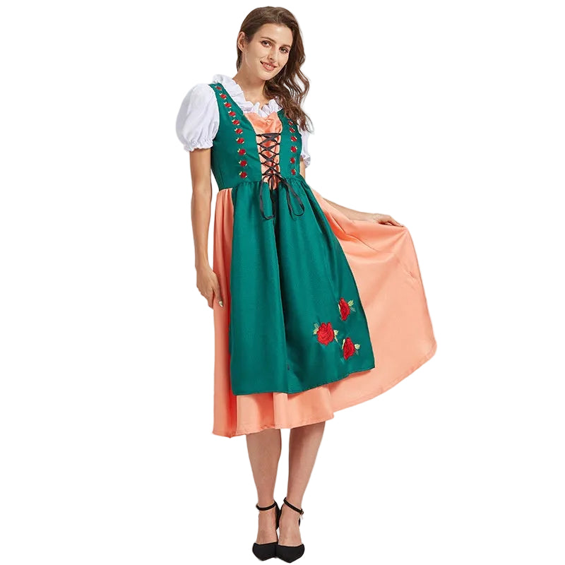 Damen Dirndl-Set aus Mischgewebe | Verstellbares Schnürmieder & Reguläre Passform | Besticktes Schürzen-Outfit für Oktoberfest | Schmid
