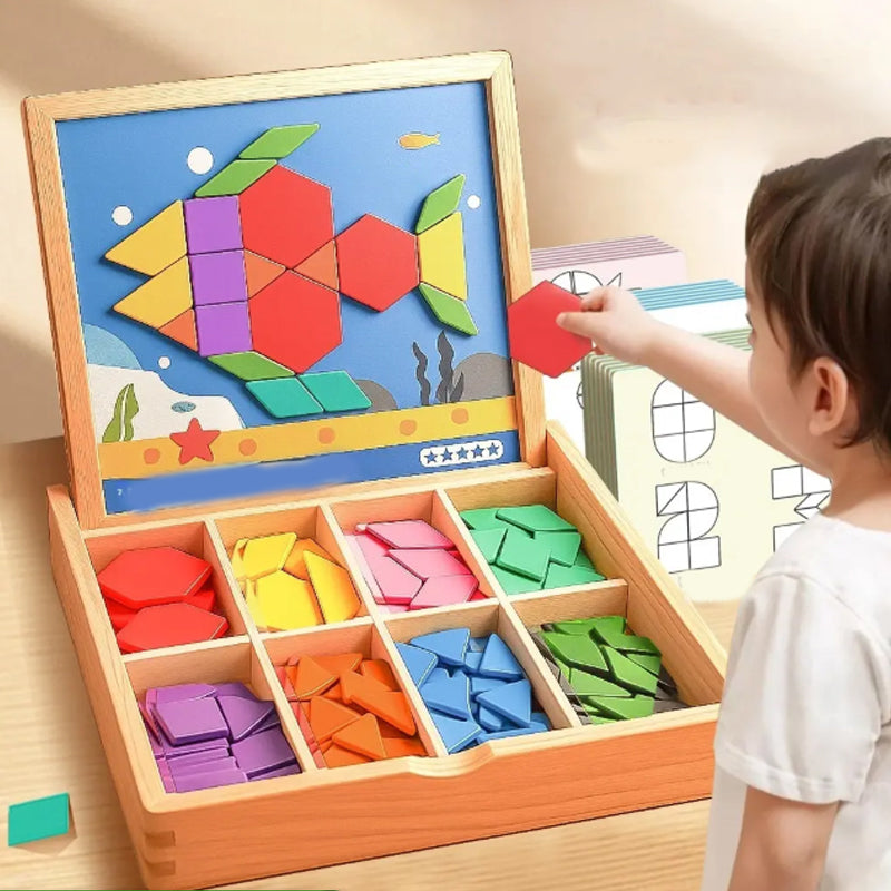 MagniPlay Magnetisches Lernspiel – Holzblöcke, Formen & Farben