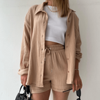 Damen-Set aus Textilmischung | Zweiteiliges Set mit Bluse und Hose | Leichtes Design für Alltag und Freizeit | Schmid