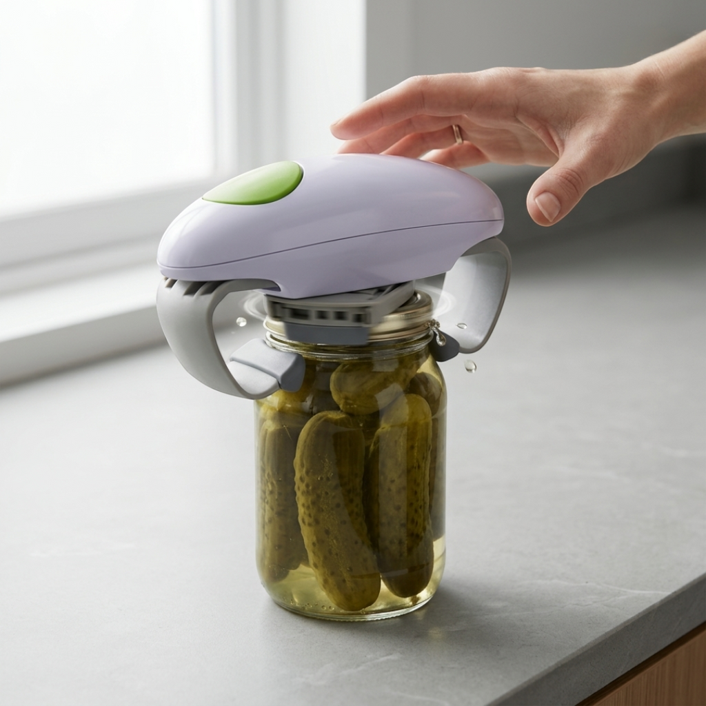 Automatischer Glas- & Dosenöffner | Ein-Knopf-Bedienung & ABS-Kunststoffgehäuse | Kompaktes Küchenwerkzeug für Deckel & Verschlüsse | Schmid
