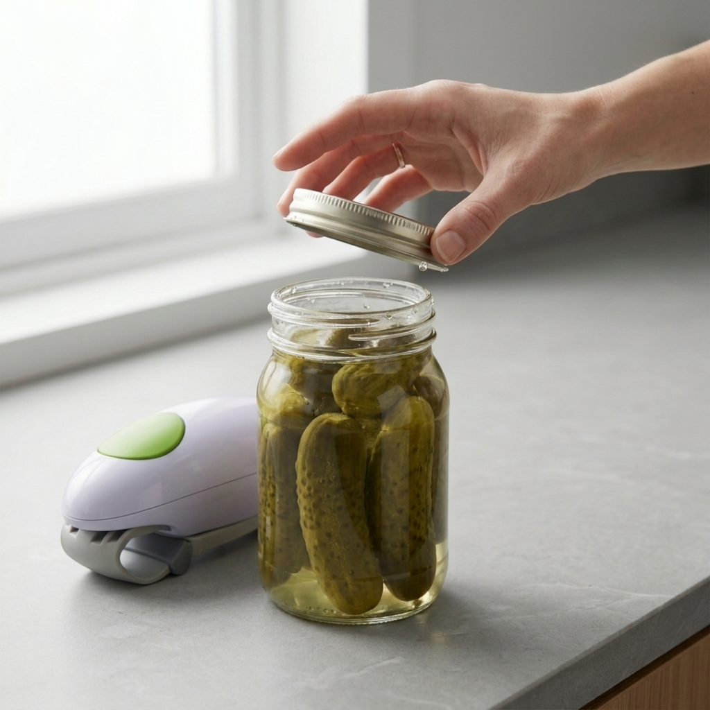 Automatischer Glas- & Dosenöffner | Ein-Knopf-Bedienung & ABS-Kunststoffgehäuse | Kompaktes Küchenwerkzeug für Deckel & Verschlüsse | Schmid