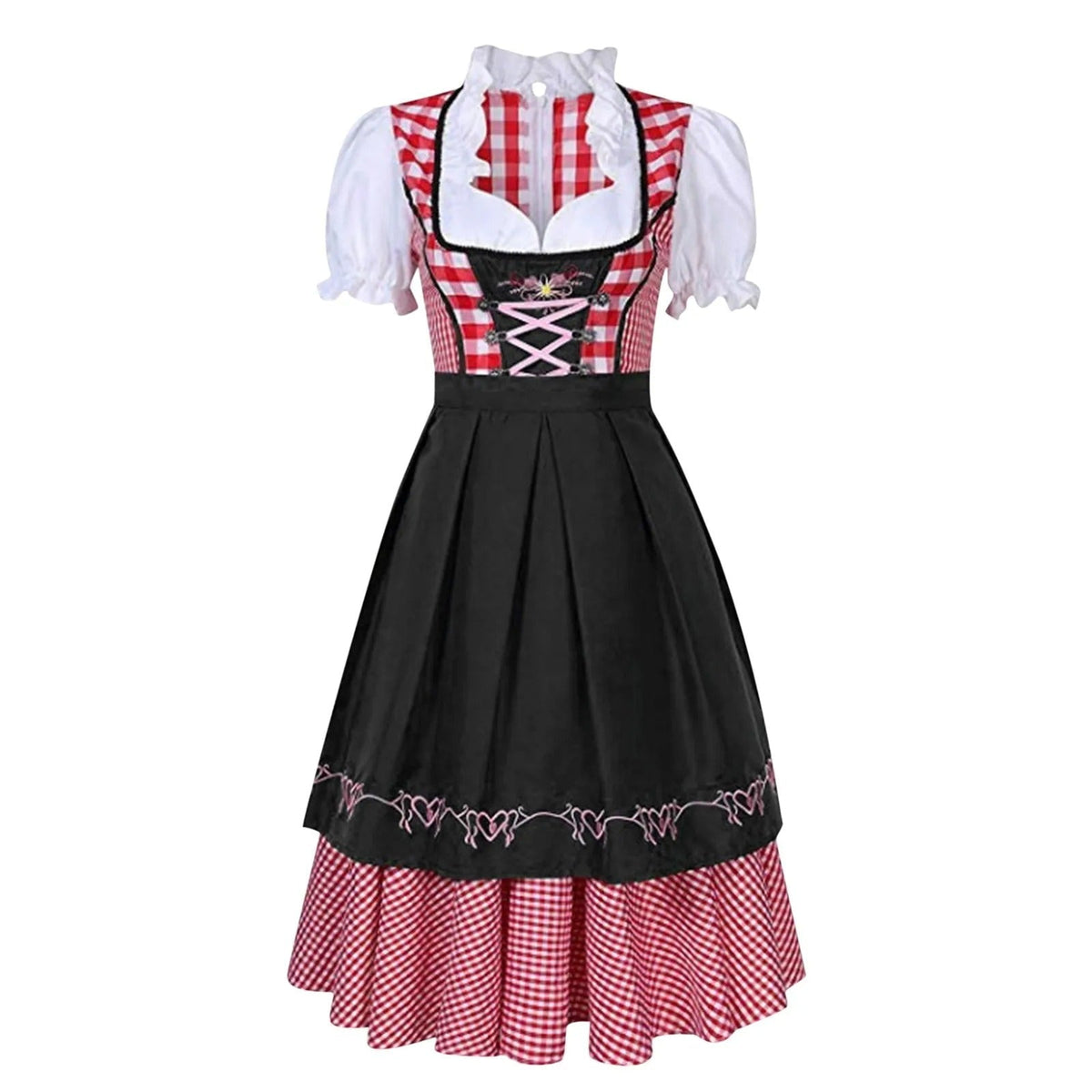 Damen Dirndl-Set aus Mischgewebe | Reguläre Passform & Karierte Träger | Schürzen-Outfit mit Schnüroberteil für Oktoberfest & Partys | Schmid
