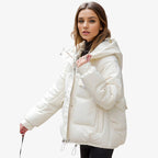 Damen Pufferjacke mit Kapuze | Polyester mit Oversized-Passform & Großen Fronttaschen | Verstellbarer Kordelzugsaum zum Schichten | Schmid