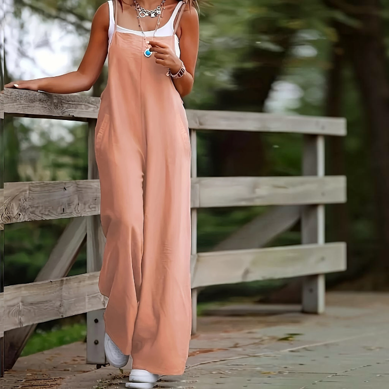 Damen Jumpsuit | Ärmelloser Jumpsuit mit Weitem Bein | Oversized Polyester Jumpsuit für Alltag und Freizeit | Schmid