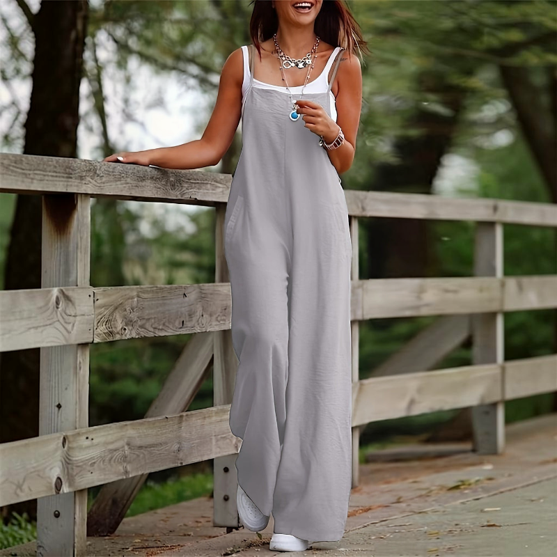 Damen Jumpsuit | Ärmelloser Jumpsuit mit Weitem Bein | Oversized Polyester Jumpsuit für Alltag und Freizeit | Schmid