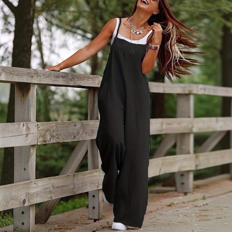 Damen Jumpsuit | Ärmelloser Jumpsuit mit Weitem Bein | Oversized Polyester Jumpsuit für Alltag und Freizeit | Schmid